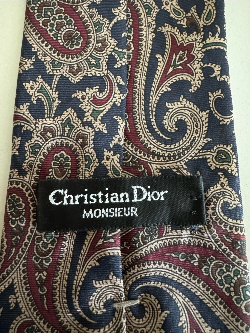 Christian Dior Vintage 100% Silk Navy Burgundy Paisley Classic Men’s Necktie